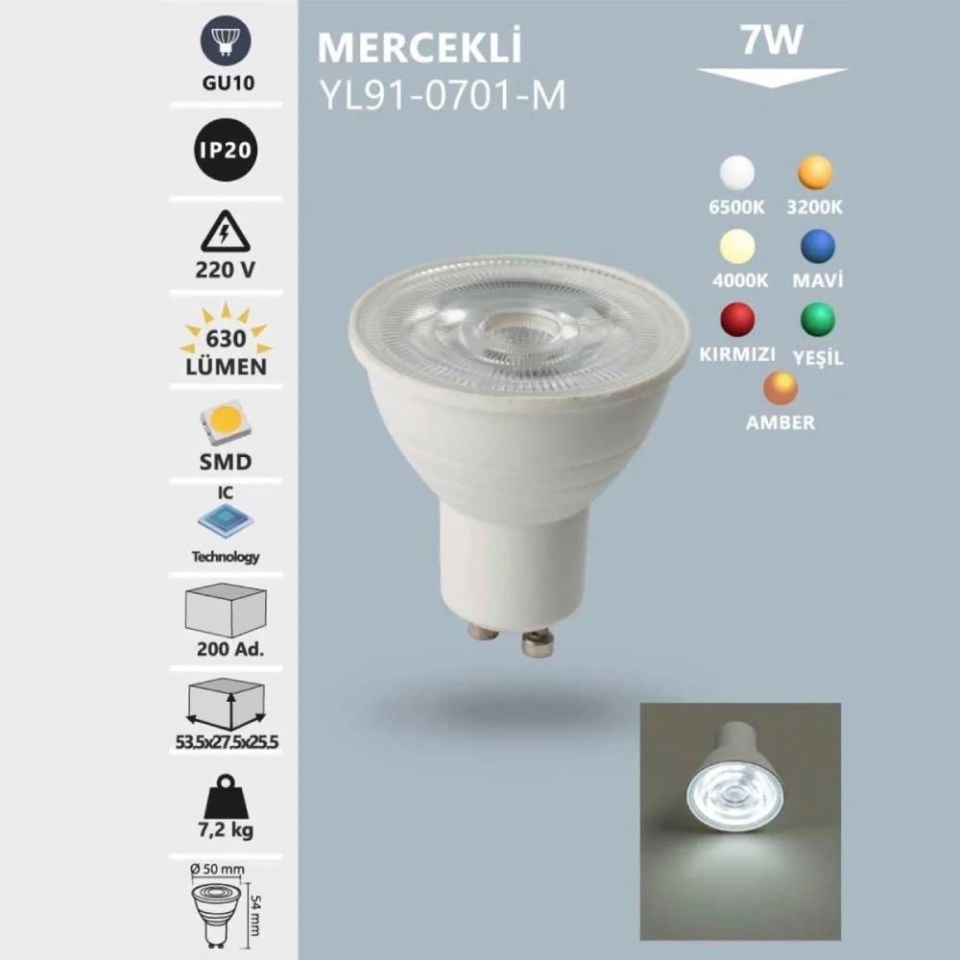 Noas 7W Mercekli Led Çanak Ampul Günışığı
