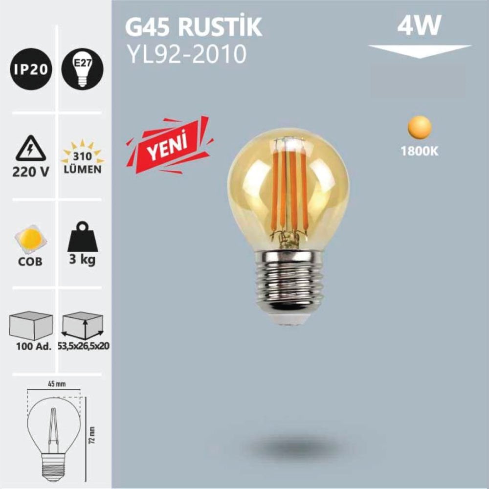Noas 4W G45 Rustık Ampul Amber/1800K- E27