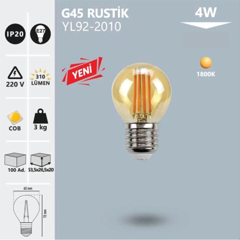 Noas 4W G45 Rustık Ampul Amber/1800K- E27