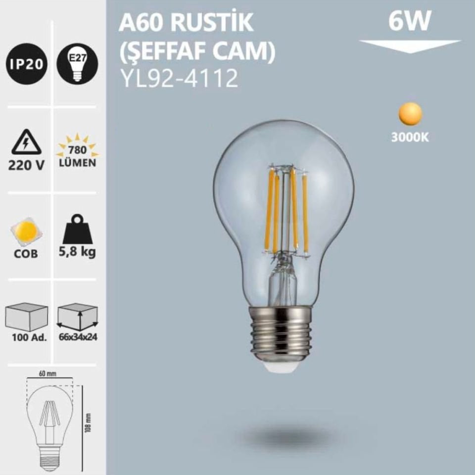 Noas 6W A60 Rustık Ampul 3000K -E27