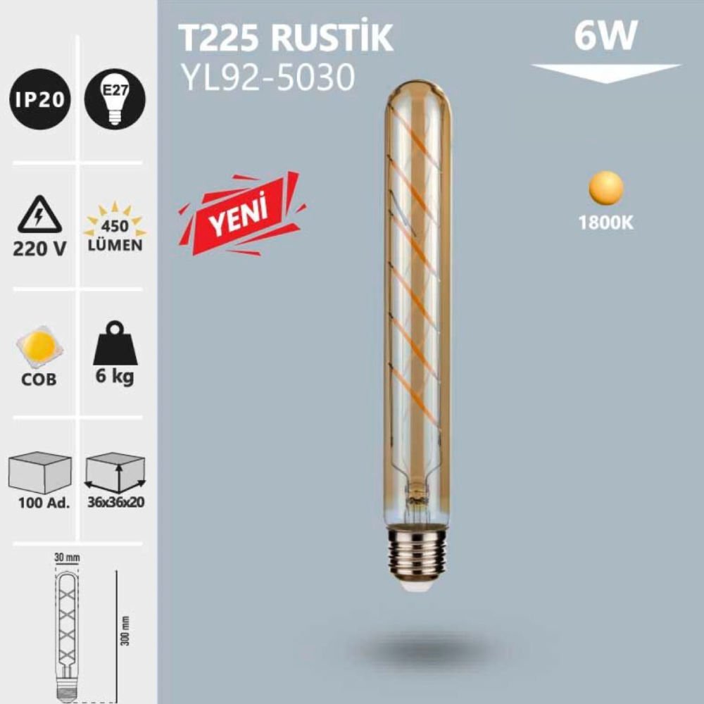 Noas 6W T225  Rustık Ampul Amber/1800K - E27