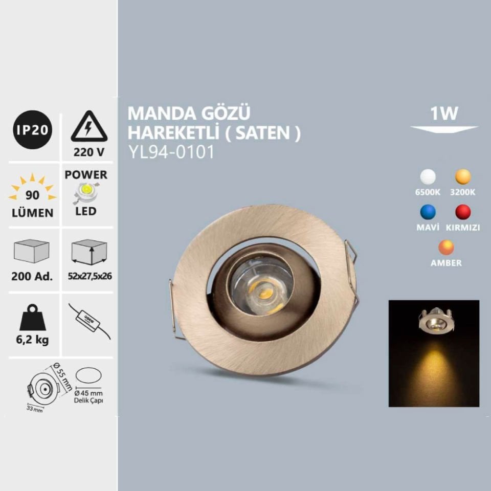 Noas 1W Manda Gözü Hareketli  Beyaz Işık