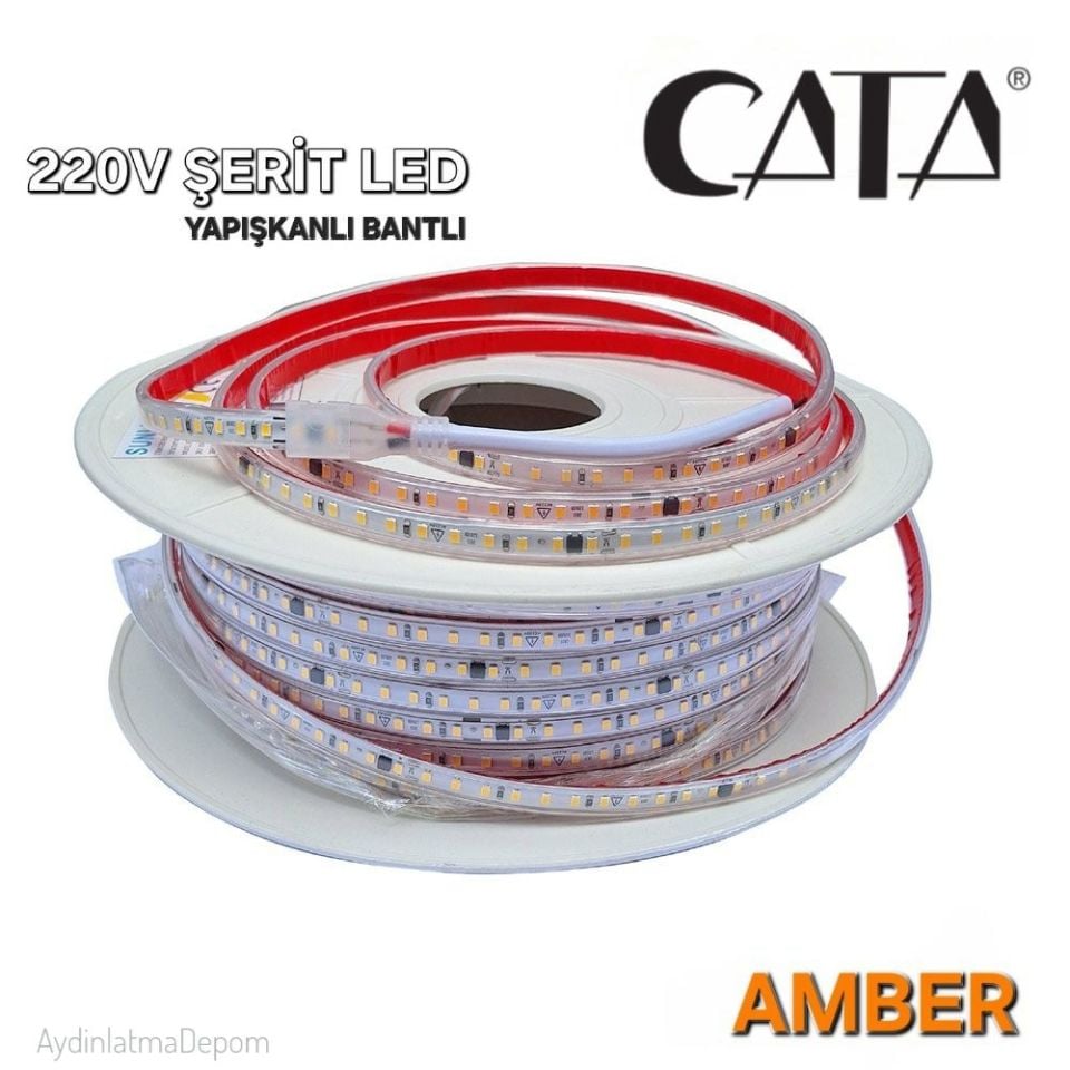 Cata 120 Çip 220 Volt Şerit Led Amber (Yapışkanlı) 100 METRE