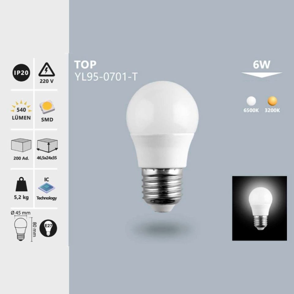Noas 6 W E27 Top Led Ampul Beyaz Işık
