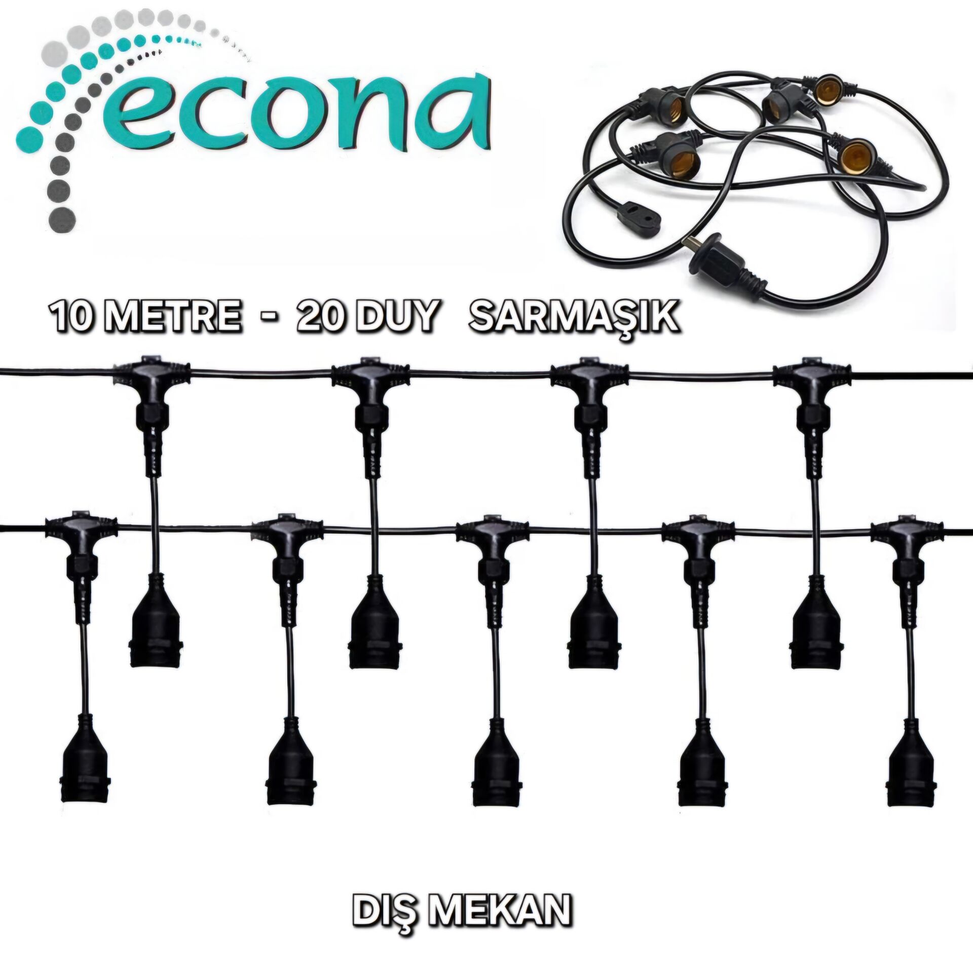 Econa 10 Metre 20 Duy Sarmaşık Dış Mekan Eklenebilir Duy