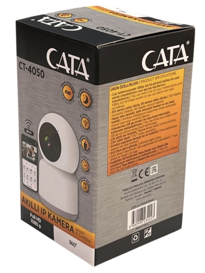 Cata  360 Derece Dönebilen Wi-Fi Akıllı IP Kamera ( Full Hd-1080P )