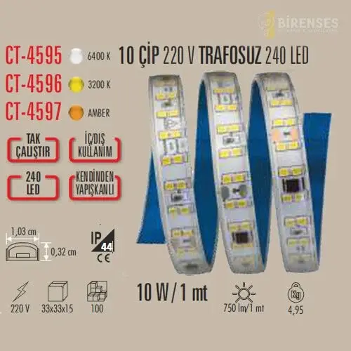 CATA 10 ÇİP 220V TRAFOSUZ 240 LED BEYAZ