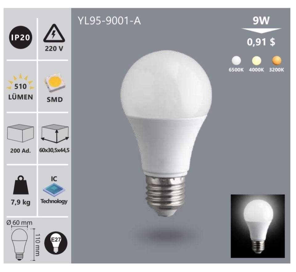 Noas 9 W Led Ampul Beyaz Işık