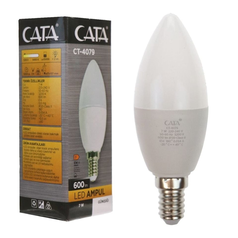 Cata 7 Watt E14 Duylu Buji Led Ampul Günışığı