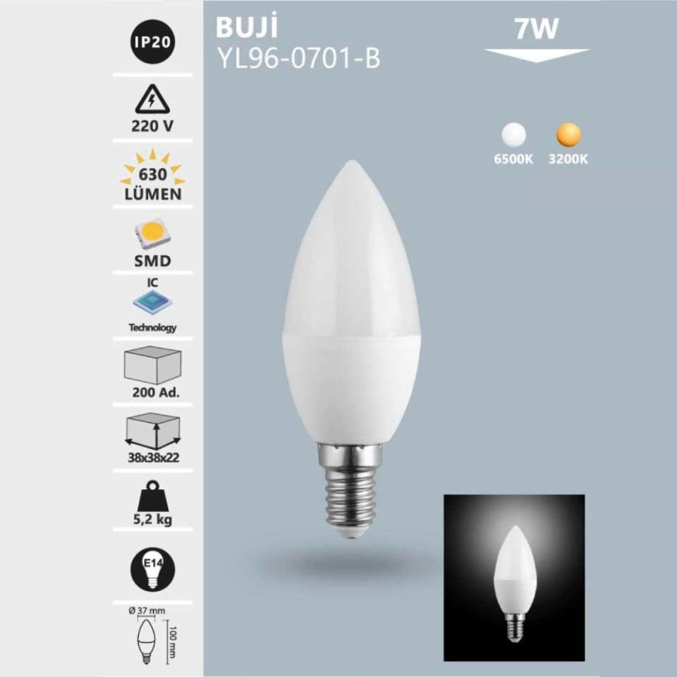 Noas 7 W E14 Buji Led Ampul Beyaz Işık