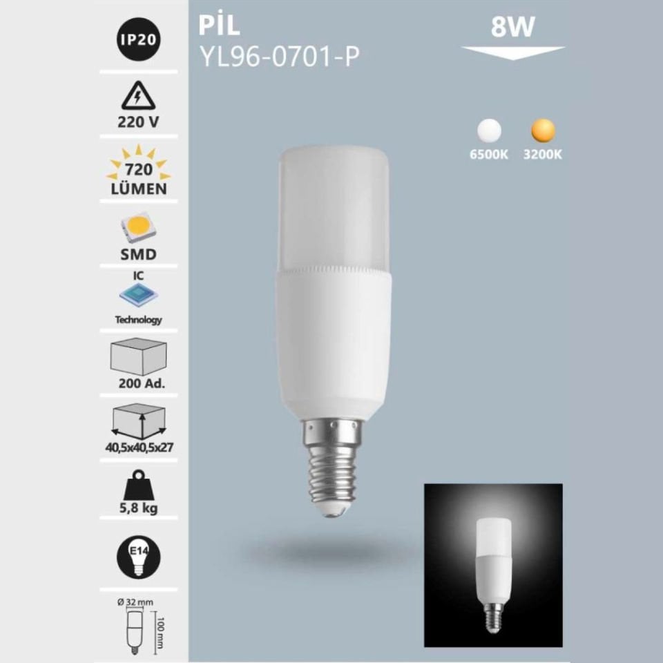 Noas 8 W E14 Pil Led Ampul Beyaz