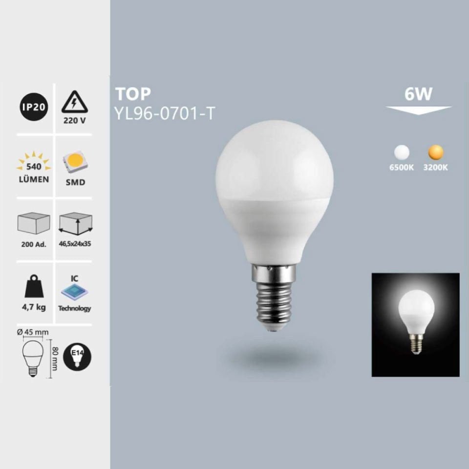 Noas 6W E14 Top Led Ampul Beyaz Işık