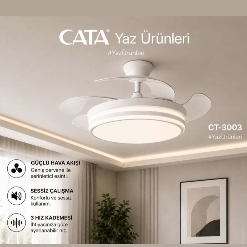 CATA Basel Ledli Tavan Vantilatörü 3 Renk