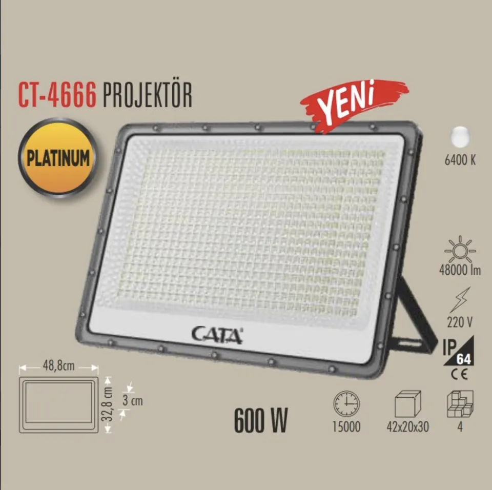Cata 600 Wat Platinum Led Projektör Beyaz