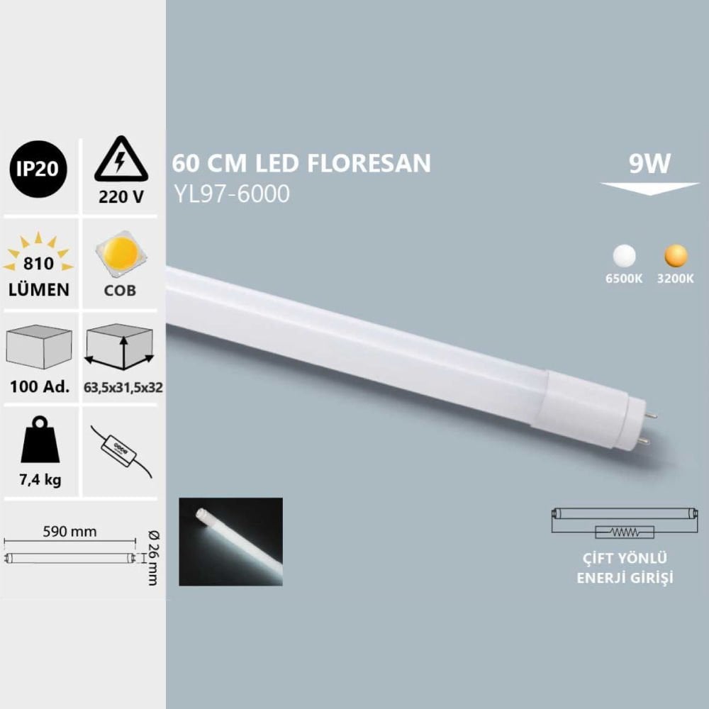 Noas 9W 60 Cm Led Floresan Gün Işığı