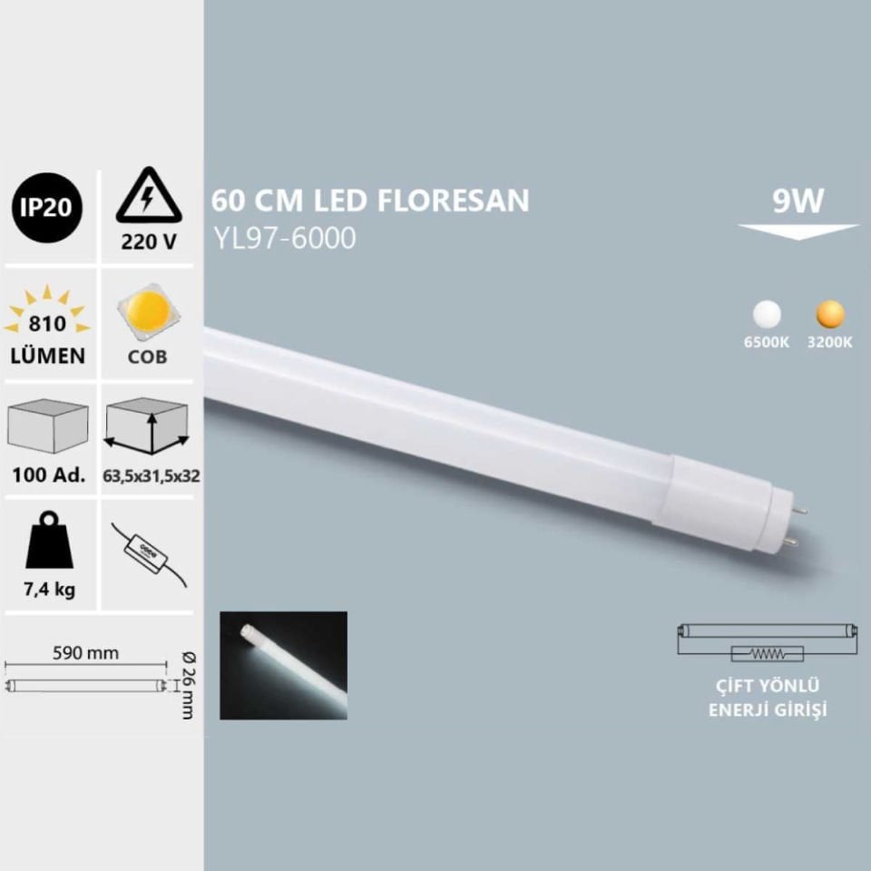 Noas 9W 60 Cm Led Floresan Gün Işığı