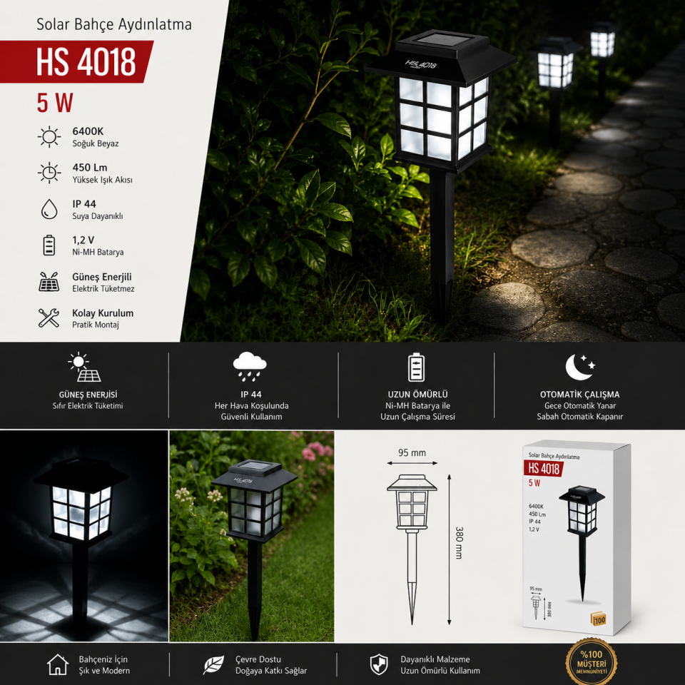 HELIOS IP44 5W 1,2V SOLAR BAHÇE ARMATÜRÜ