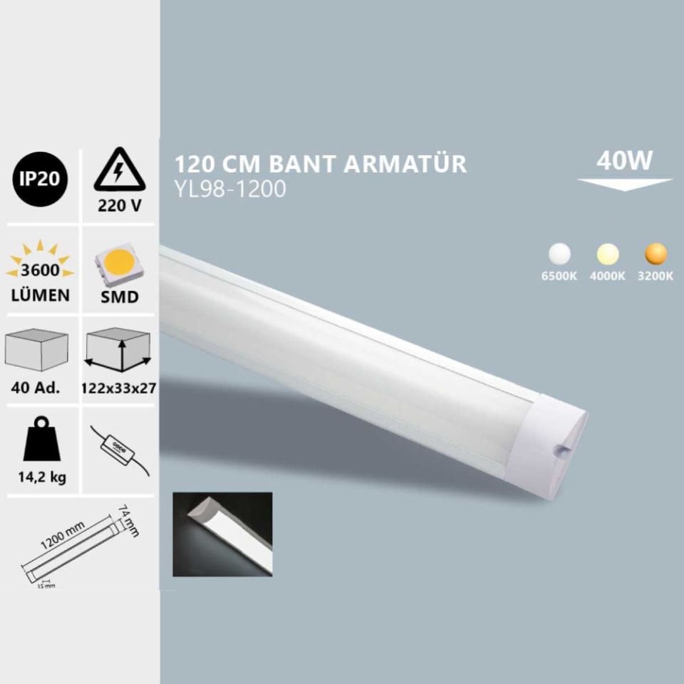 Noas 40W Ip20 120 Cm Bant Armatür Gün Işığı
