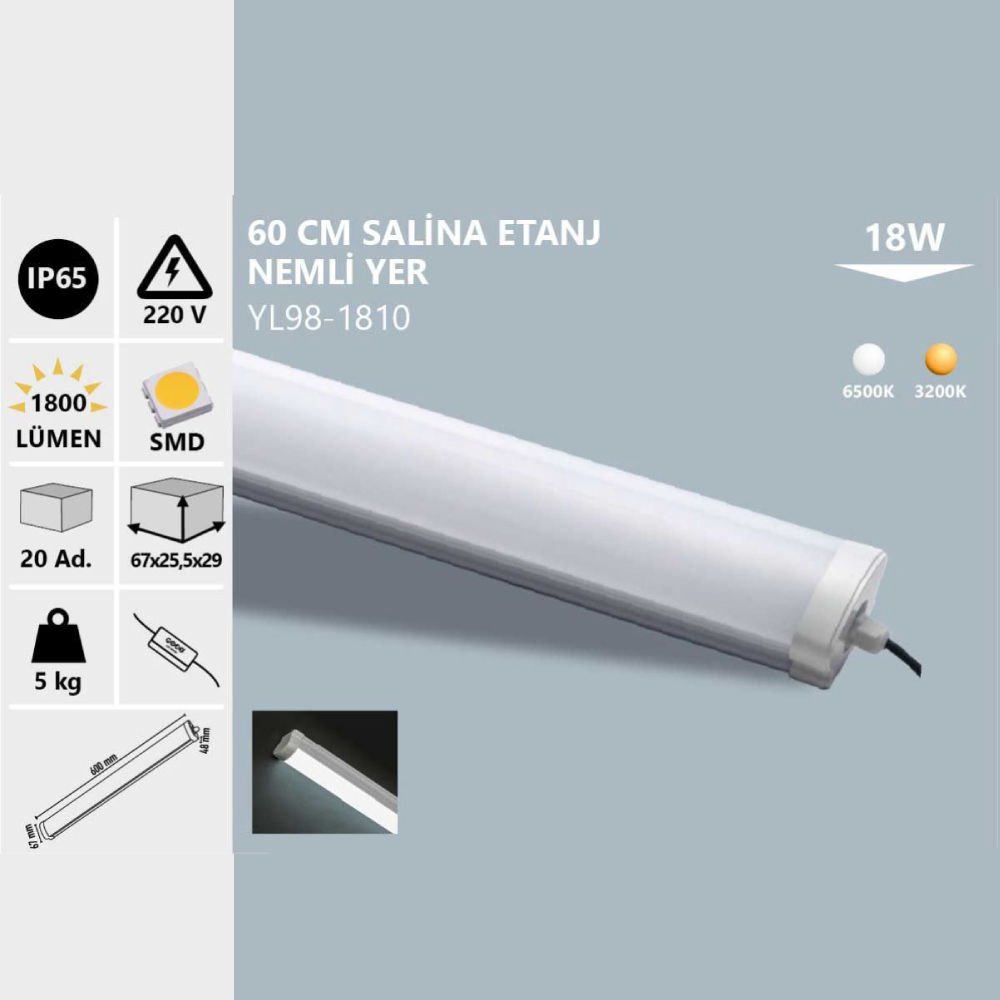 Noas 18W Ip65 60 Cm  Salina Etanj Nemli Yer Günışığı