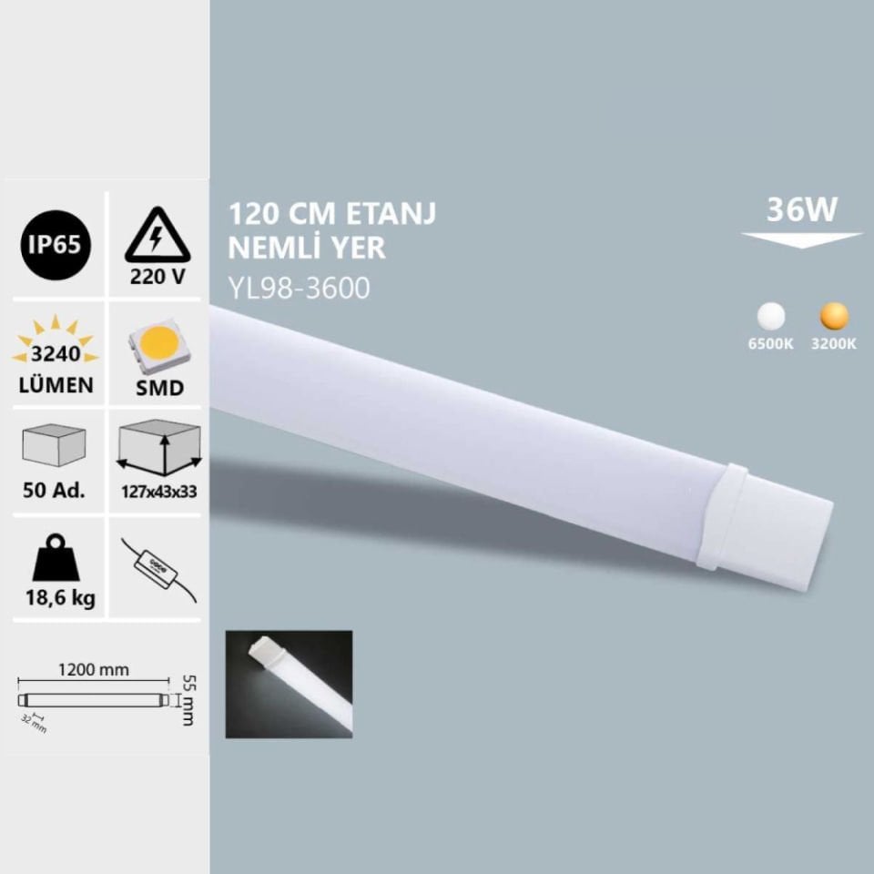 Noas 36W Ip65 120 Cm Bant Armatür Beyaz Işık