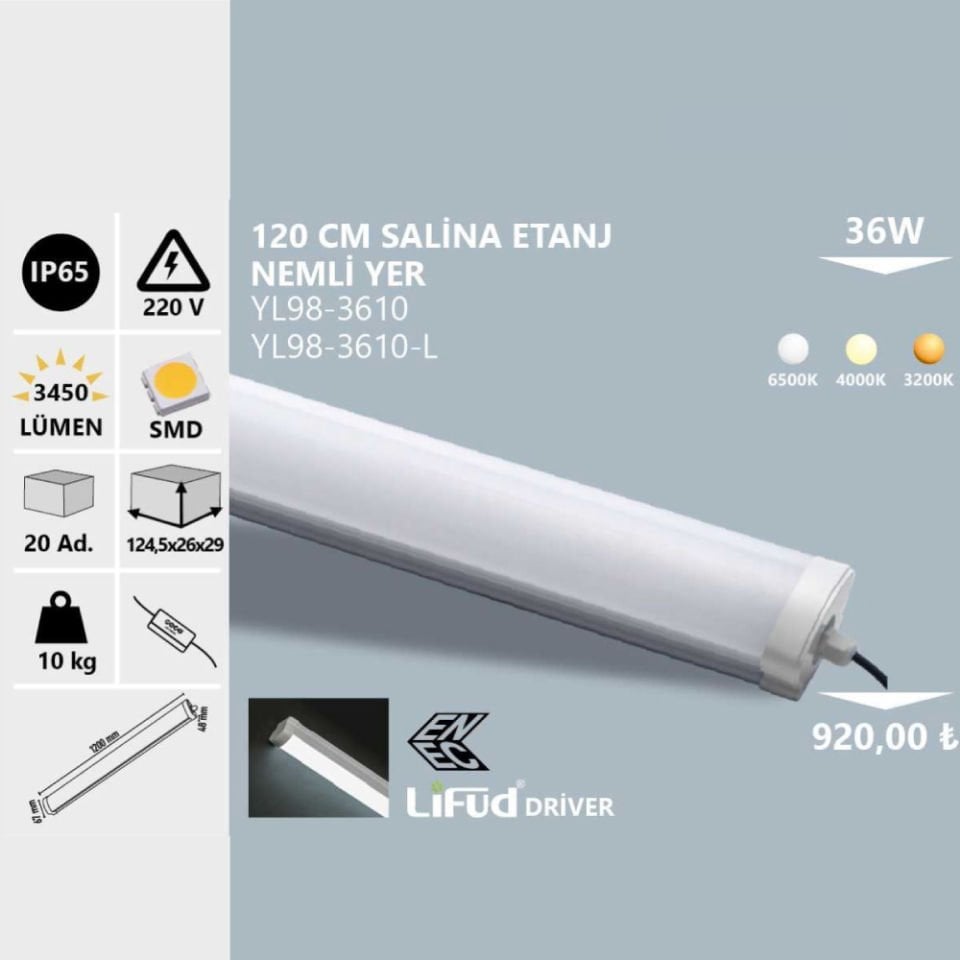 Noas 36W Ip65 120 Cm Salina Etanj Nemli Yer Günışığı