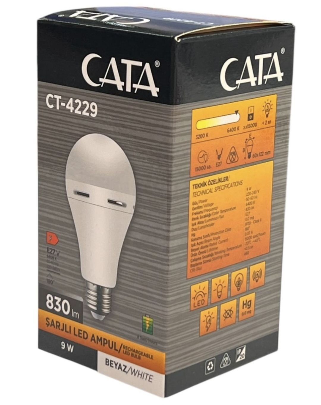 Cata 9 Watt E27 Duylu Şarjlı Led Ampul Beyaz Işık