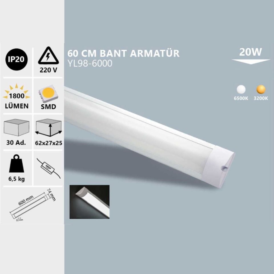 Noas 20W Ip20 60 Cm Led  Bant Armatür Gün Işığı
