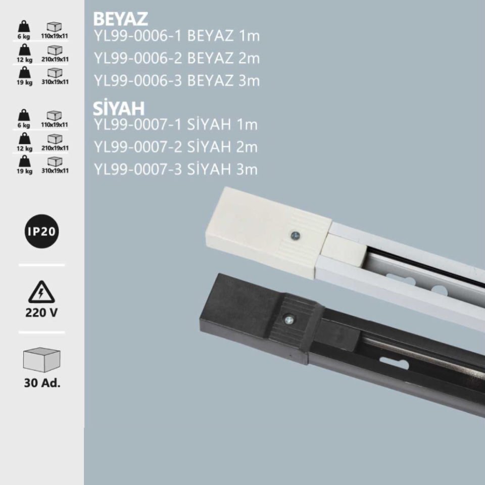 Noas Monofaze Ray Siyah 1 Metre