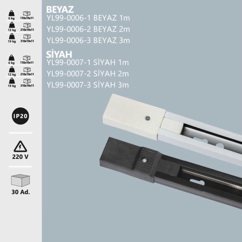 Noas Monofaze Ray Siyah 2 Metre