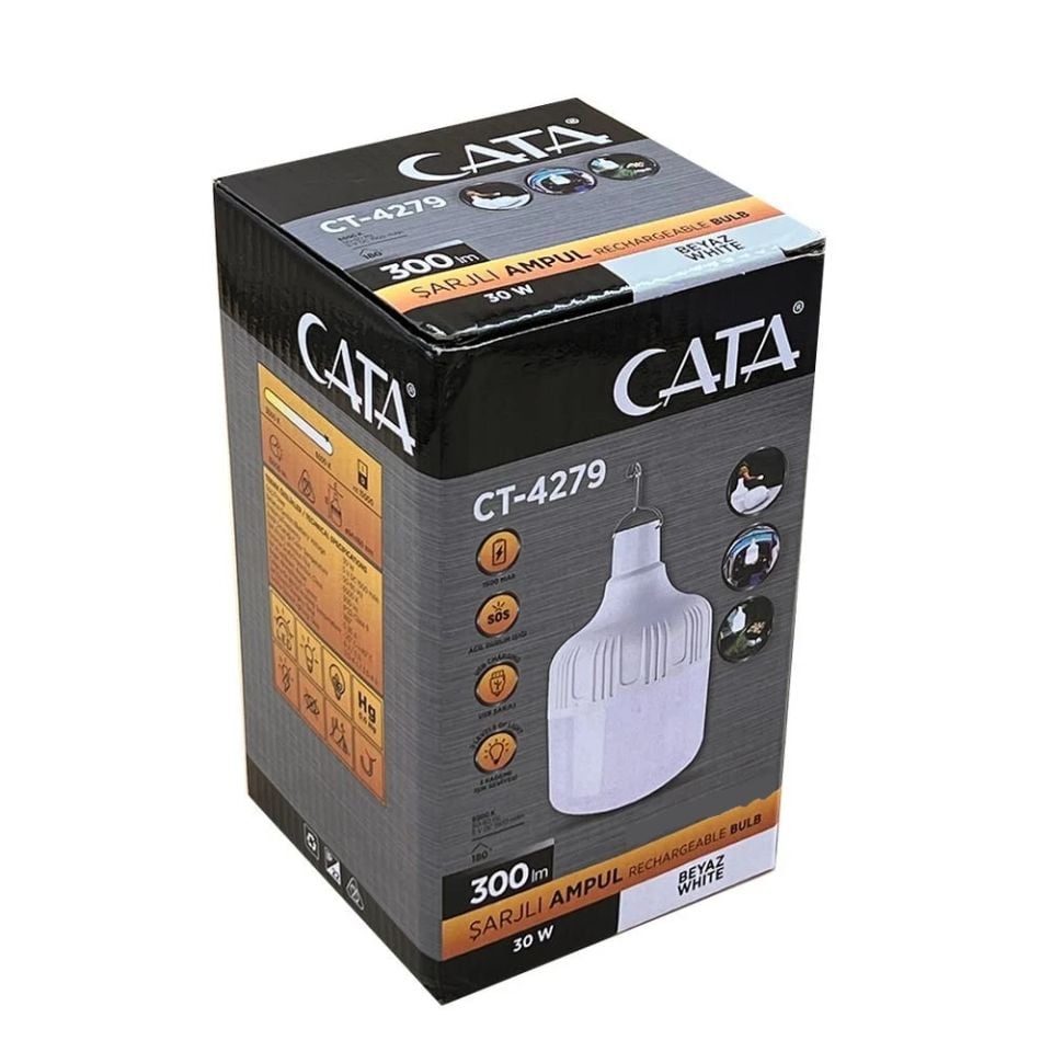 Cata 30 Watt Taşınabilir Şarjlı Led Ampul  Beyaz Işık