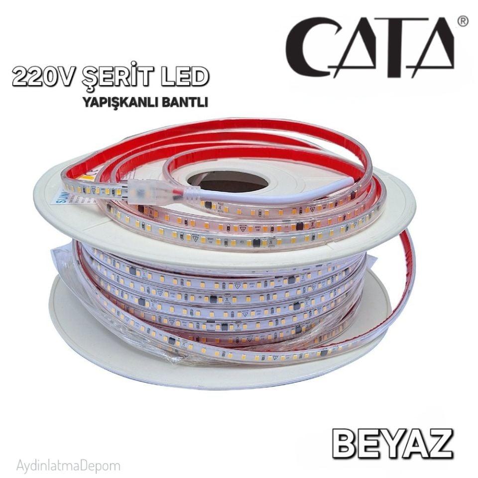 Cata 10 Çipli 220v Beyaz Işık Şerit Led (Yapışkanlı)