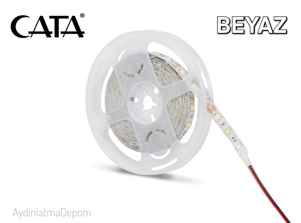 Cata 12V 60 Çipli Şerit Led  İç Mekan Beyaz Işık (5 METRE)