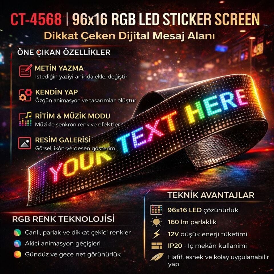 CATA STİCKER EKRAN 96x16 LED MATRIX PANEL