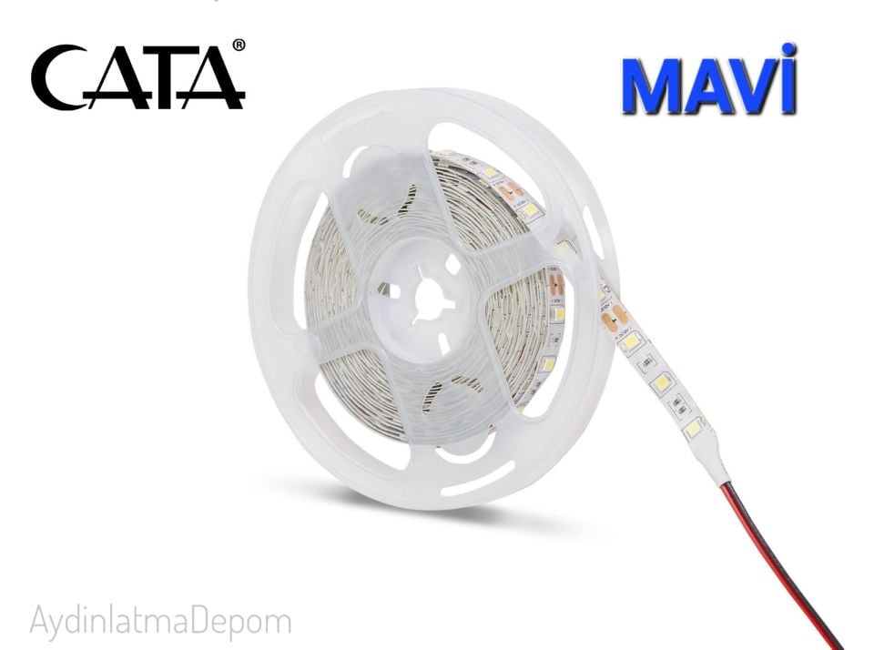 Cata 12V Çip  Şerit Led İç Mekan Mavi (5 METRE)