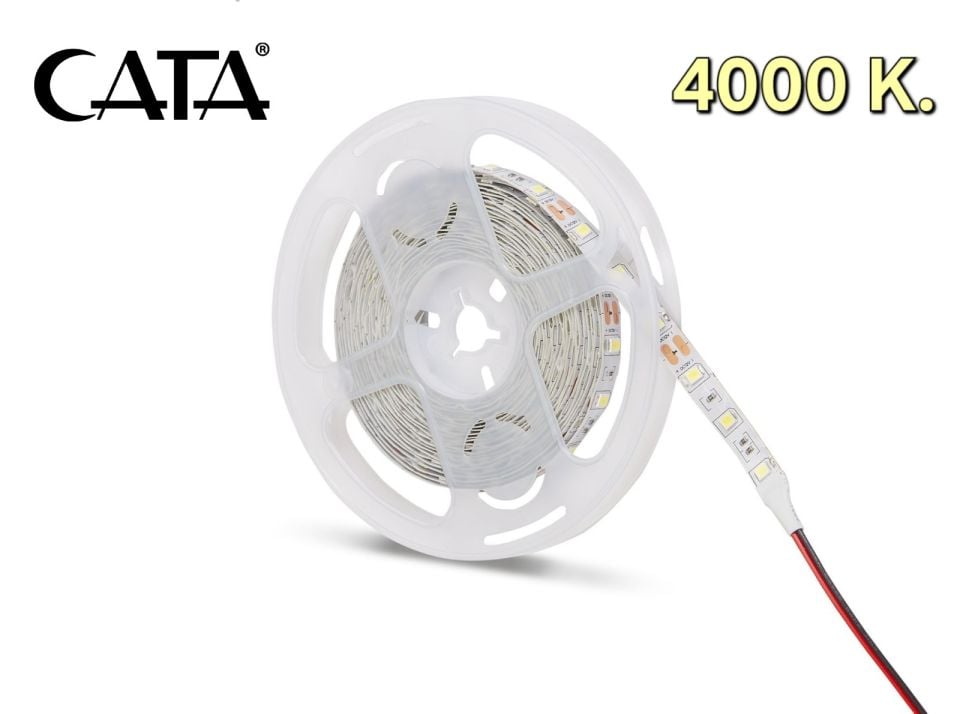 Cata 12V Çip Şerit Led İç Mekan 4000 Kelvin ( 5 METRE )