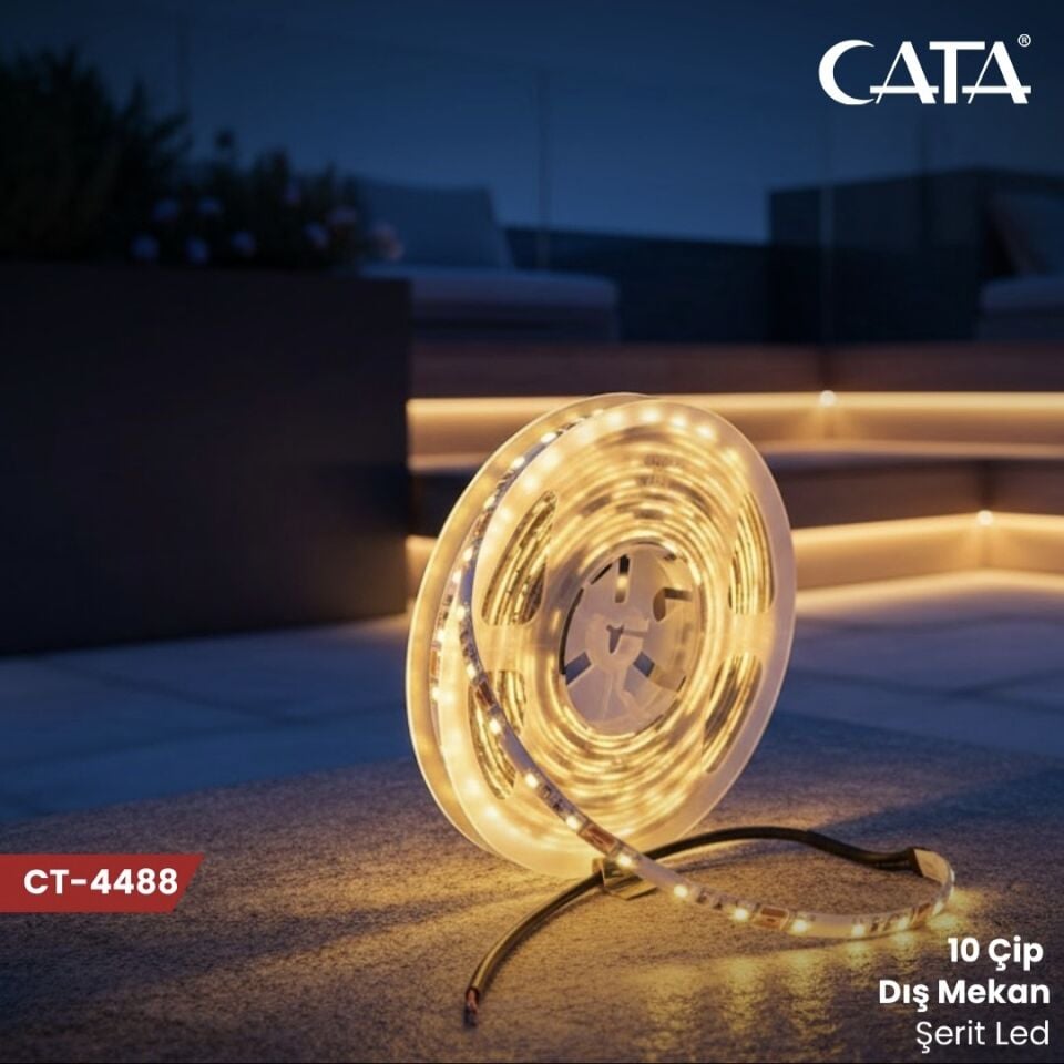 Cata 12V Çip Dış Mekan Silikonlu Günışığı Şerit Led (5 METRE )