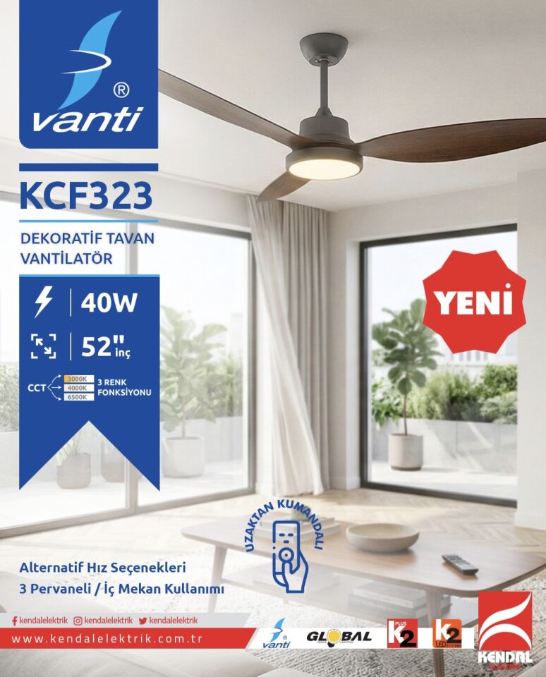 K2-VANTİ KCF323 70W 52 INCH CEILING FAN KOYU AHSAP