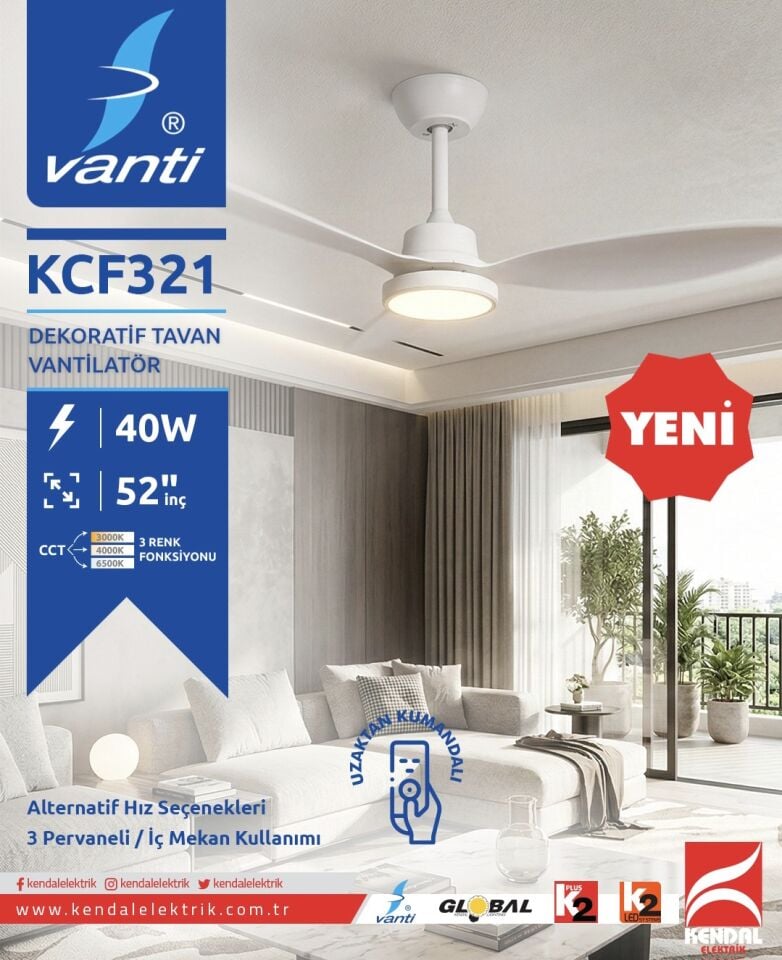 K2-VANTİ KCF321 70W 52 INCH CEILING FAN BEYAZ