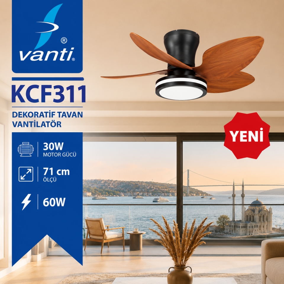 VANTİ TAVAN VANTILATÖRÜ SİYAH KASA AHŞAP 3 RENK KUMANDALI