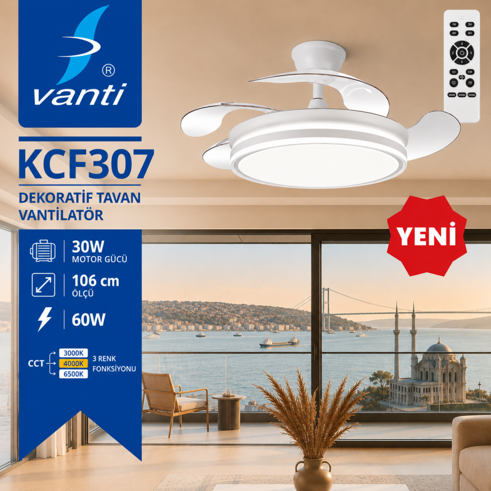 VANTİ LEDLI SES VE KUMANDA KONTROLLU TAVAN VANTILATÖRÜ