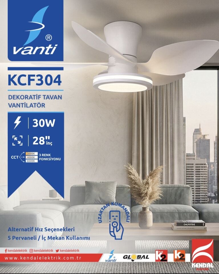 VANTİ TAVAN VANTILATÖRÜ BEYAZ KASA 3 RENK KUMANDALI