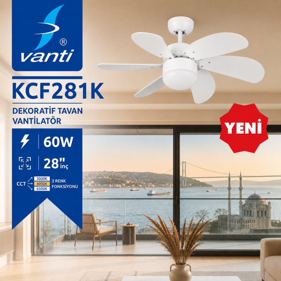 VANTİ AVIZELI VANTILATOR 30W KUMANDALI BEYAZ
