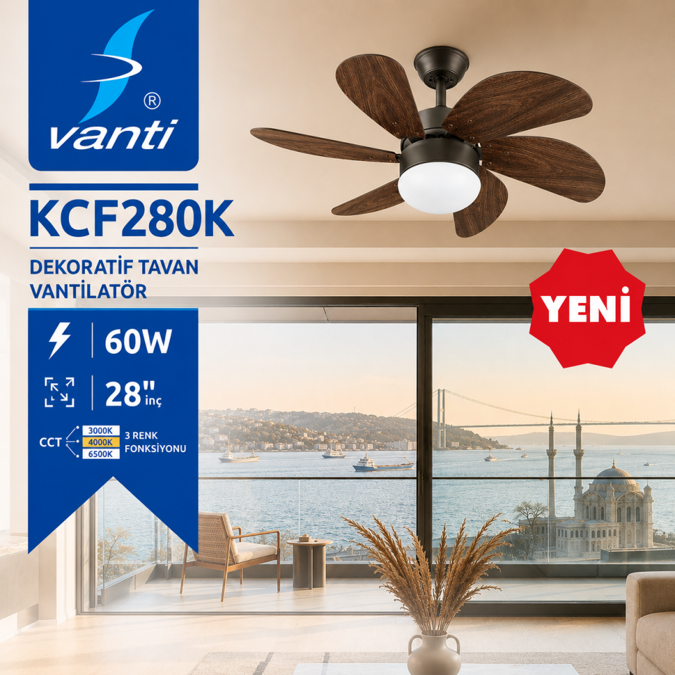 VANTİ AVIZELI VANTILATOR 60W KUMANDALI AHŞAP