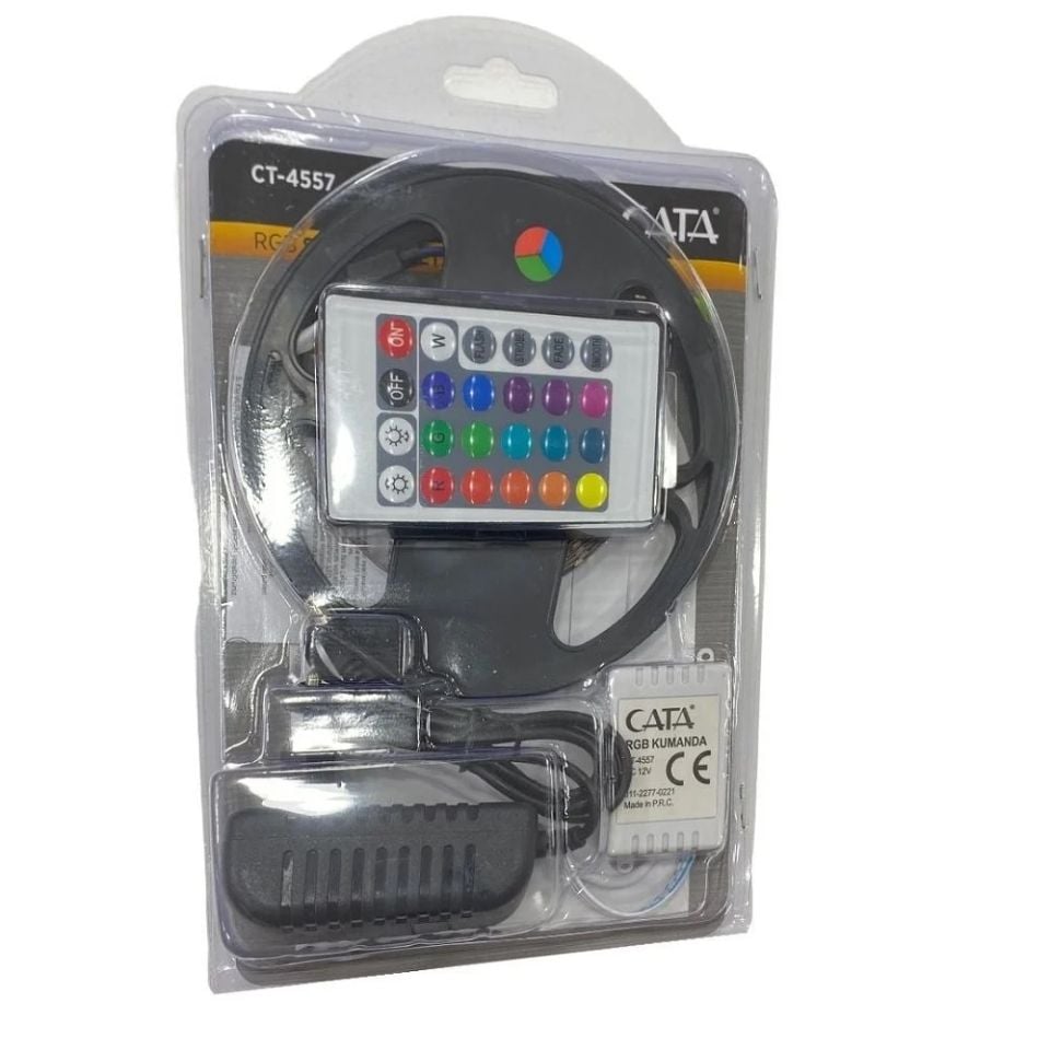 Cata Rgb Şerit Led Seti 5 Mt Rgb Led 3 Renk + Trafo + Rgb Kumanda