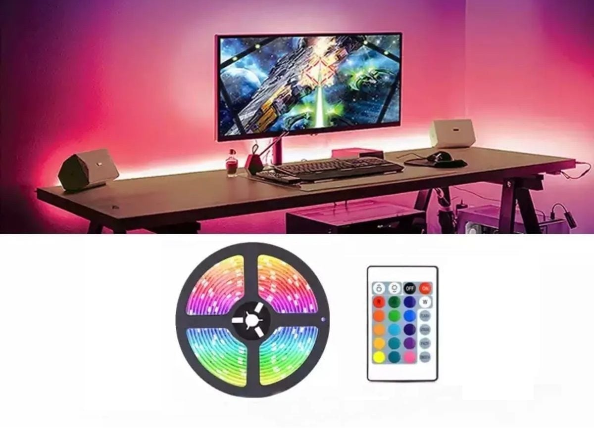 Cata Rgb Şerit Led Seti 5 Mt Rgb Led 3 Renk + Trafo + Rgb Kumanda